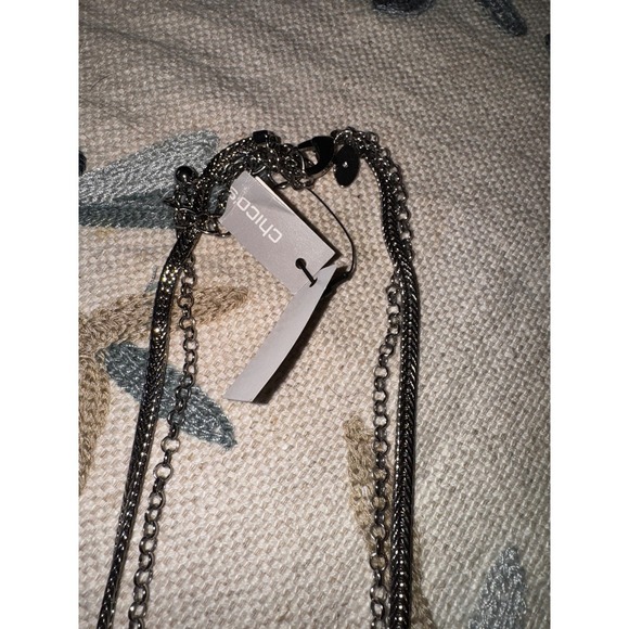 Chicos Necklace Rings Silver Tone Multi Strand Chain Statement Jewelry - Picture 3 of 4